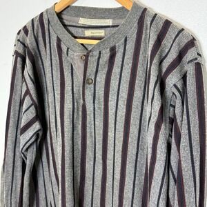 Vintage Basic Equipment Gray Burgundy Stripe Henley Long Sleeve Shirt Size Large